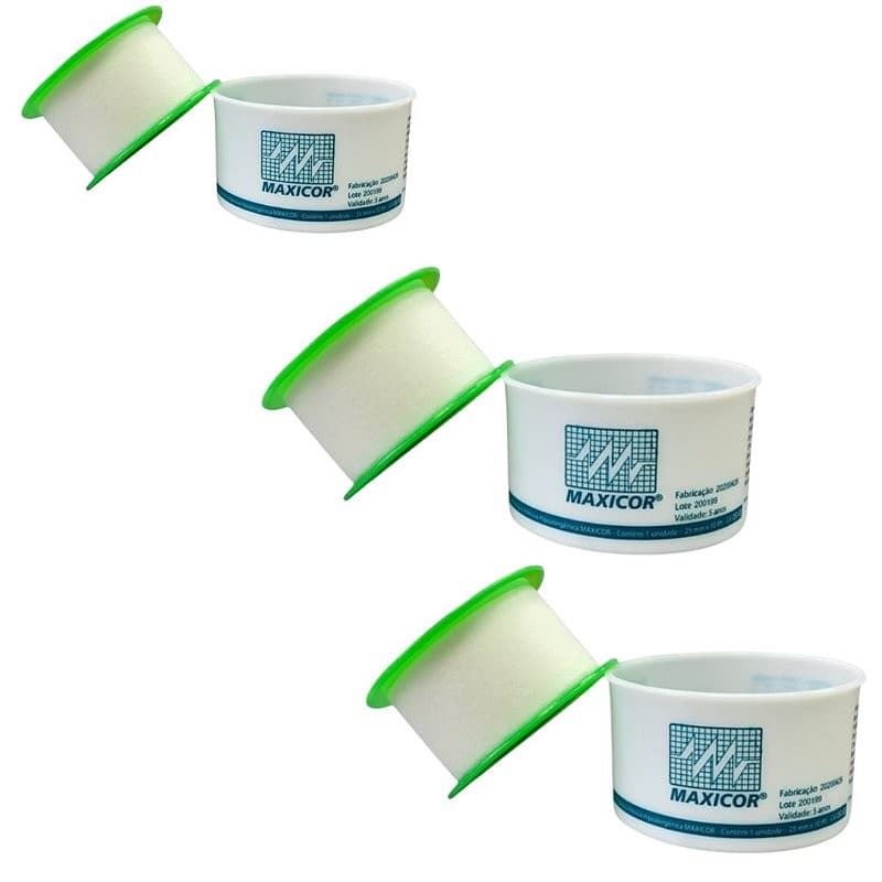 Kit C/3 Fitas Micropore Branca 2,5cm X 10m - Maxicor