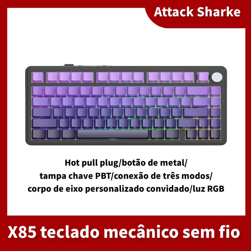Teclado Mecânico Attack Shark X85 Tri-mode Gasket 75 % Com Botão CNC , Acolchoamento De 5 Camadas , Troca A Quente , Luz
