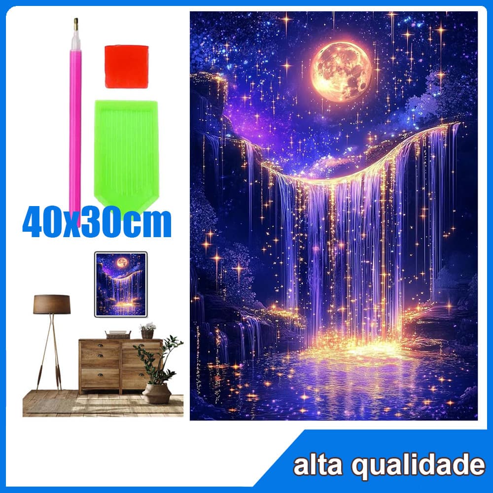 40x30cm Cachoeira estrelada roxa Quadrado Pintura Diamante 5D Pintura de Diamante Pintura Com Diamante A Óleo DIY Decor