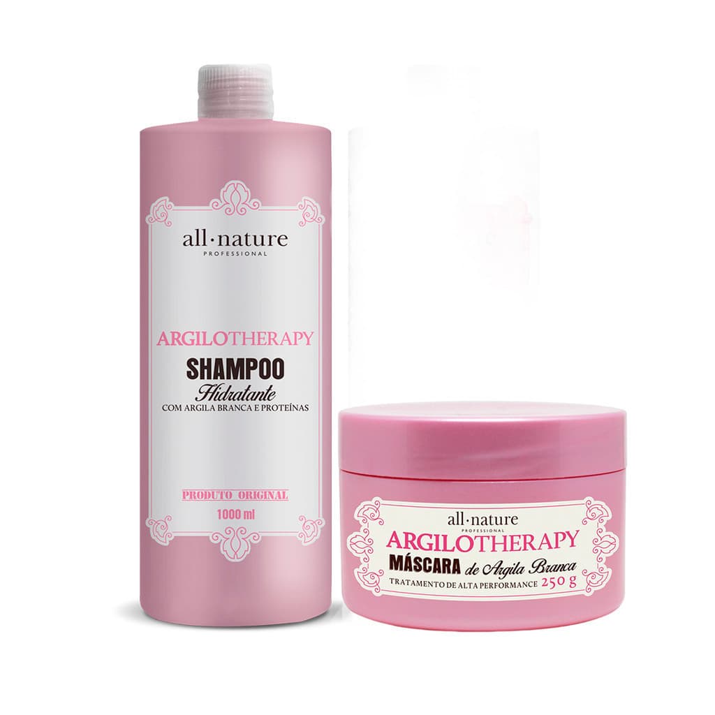 Shampoo Argilotherapy Hidratante 1000m e Máscara de Hidratação 250g de Argila Branca e Proteínas All Nature