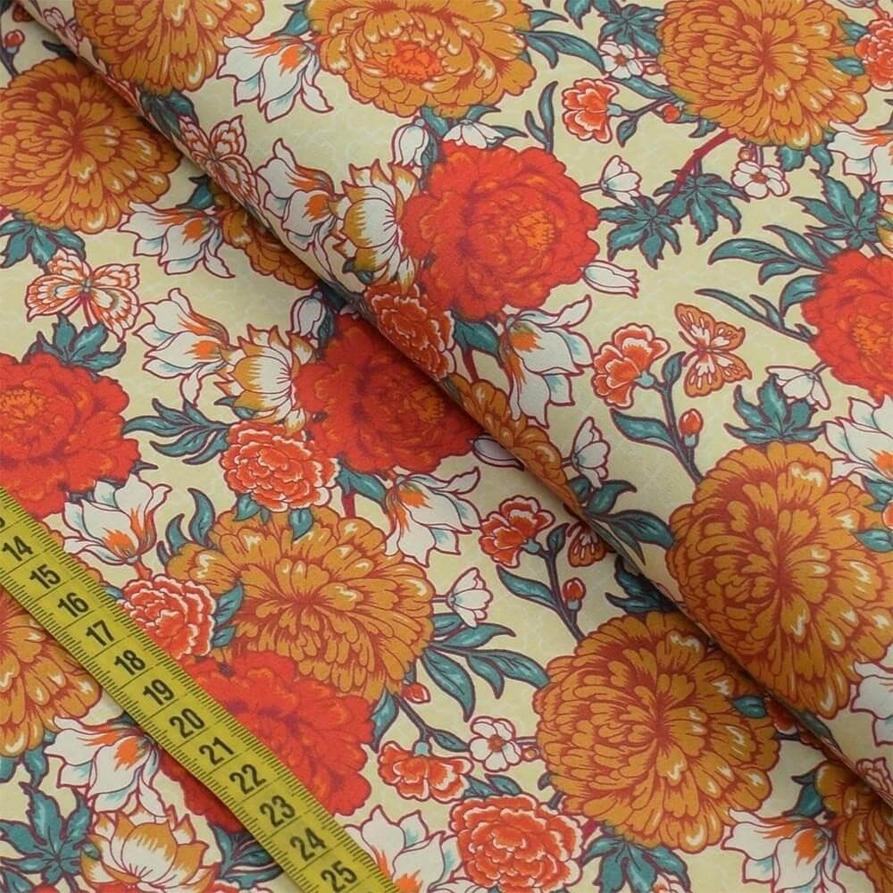 Tecido Estampado para Patchwork - Crisântemos : Geométrico Fundo Bege (0,50x1,40)