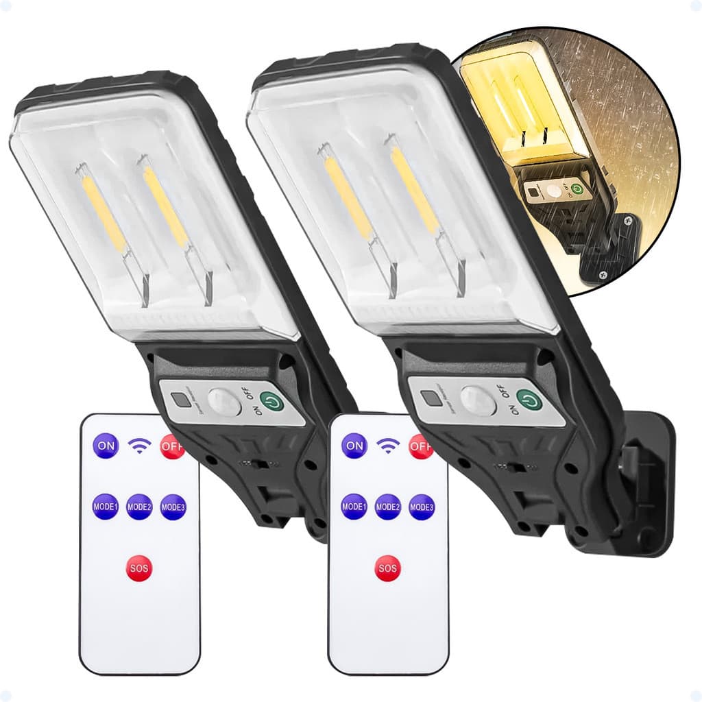 Kit Luminaria Solar LED Sensor de Presença Automatico Moderna Controle Parede Externa Jardim Quintal