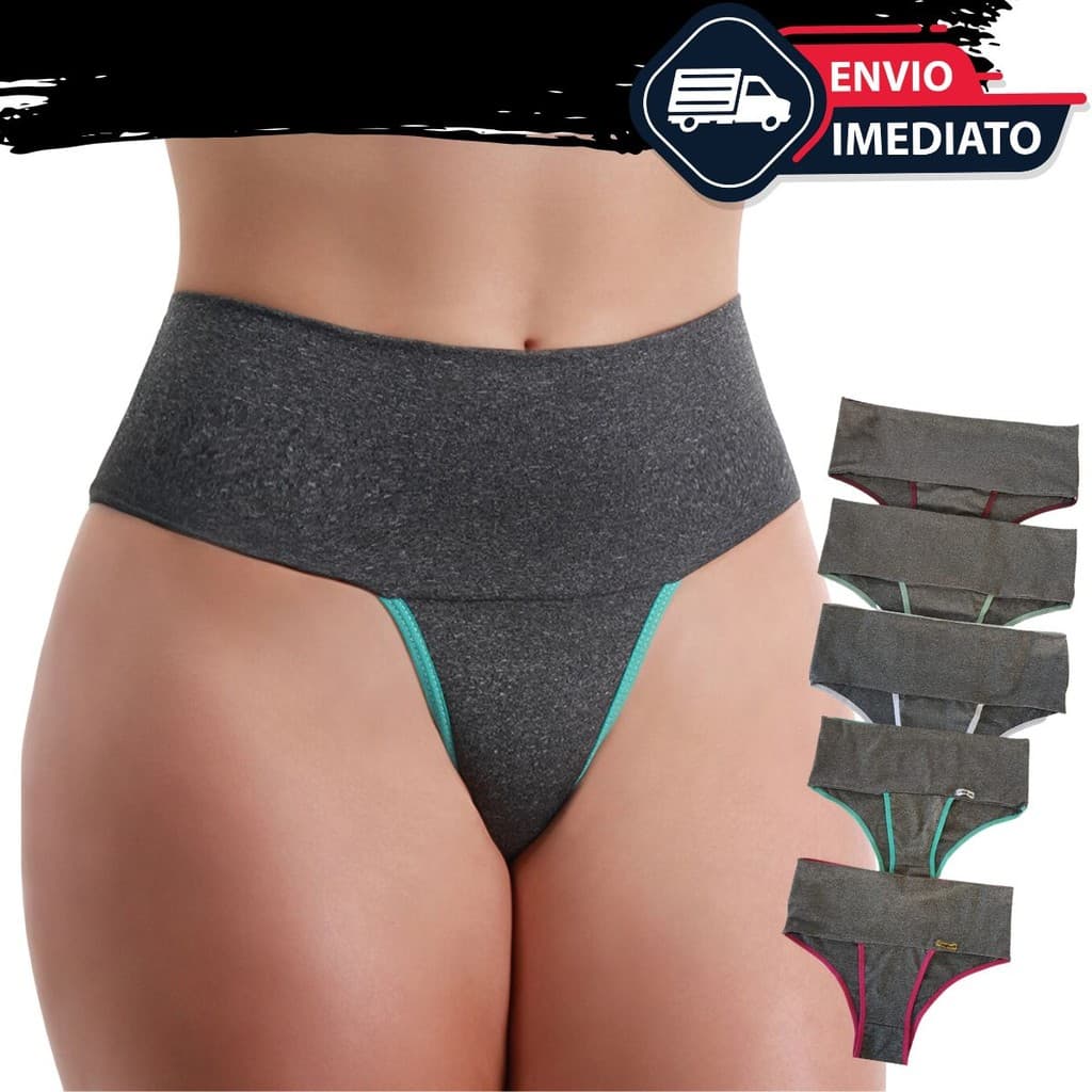 Kit Calcinhas Cós Alto Cós Duplo Na Barriga Fitness - Paloma Ads