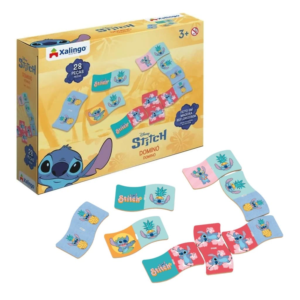 Dominó Stitch Jogo de Mesa Infantil Educativo Brinquedo 28 Peças Xalingo 12232 Brinquedo Presente