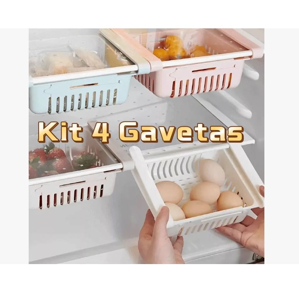 Kit 1 A 4 Cesto Organizador Geladeira Gaveta Retrátil Multiuso Cozinha Frigobar Armazenamento Prático