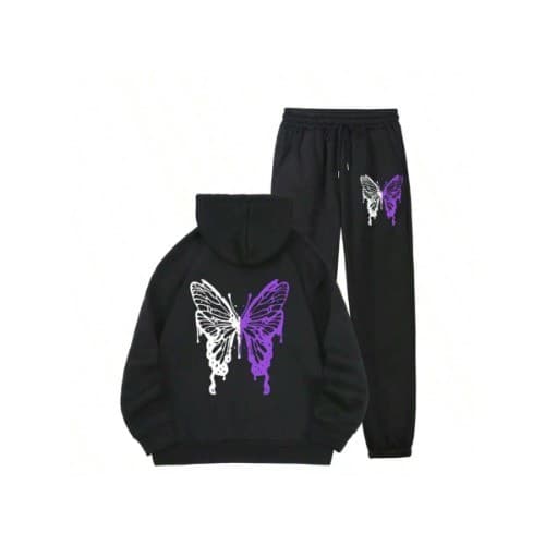 Conjunto Feminino Chic de Moletom com Capuz & Calça Moletom com Estampa de Borboletas  Fashion ,especial dia das maes
