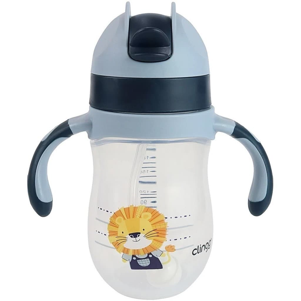 Copo De Transição Com Canudo E Alça Clingo 220ml Leão Azul