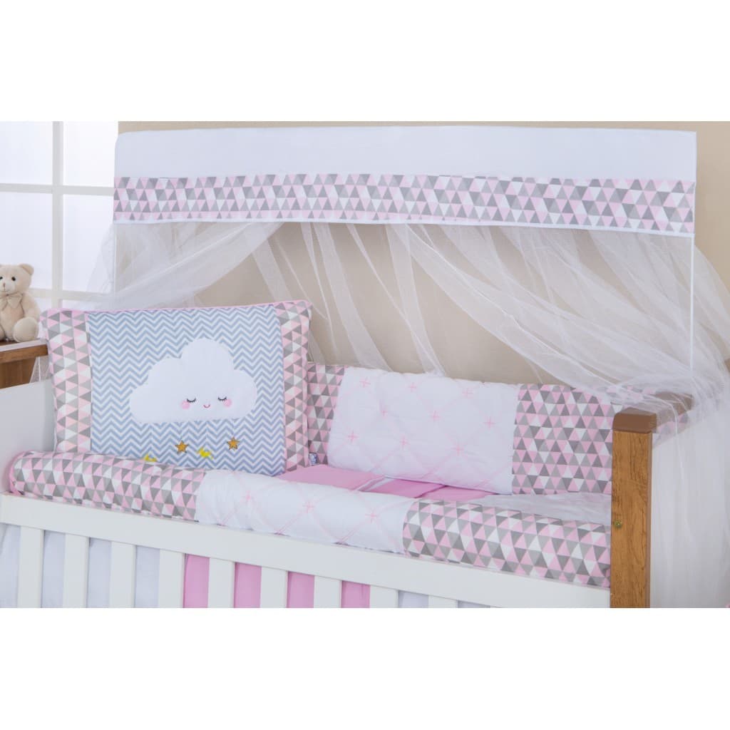 Enxoval Bebê Kit Berço Menina Triangulo Rosa 9 Peças