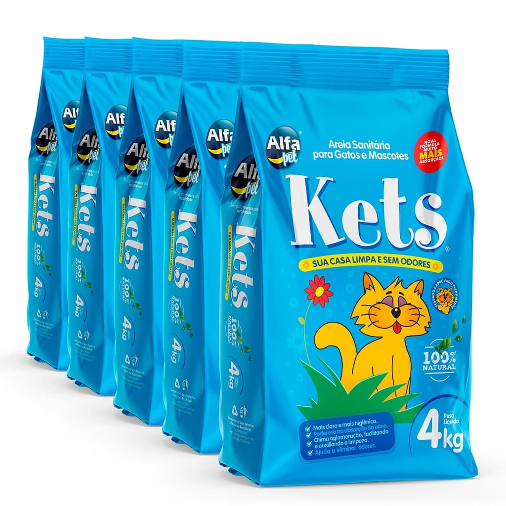 Areia Sanitária Higiênica Para Gatos Kets Fardo 5x4Kg - 20kg