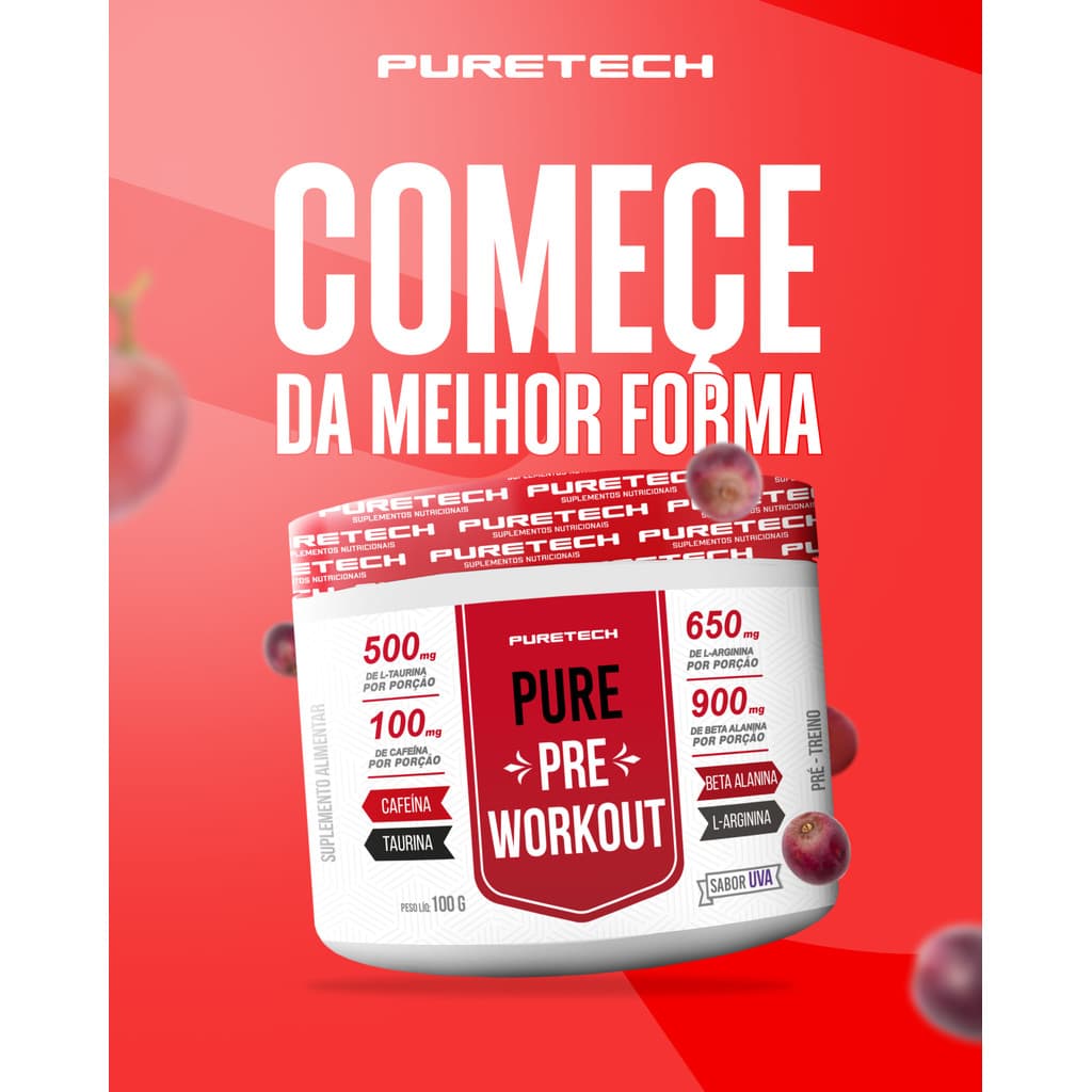 Suplemento Pré treino 100g - PURETECH (Mais força e energia)