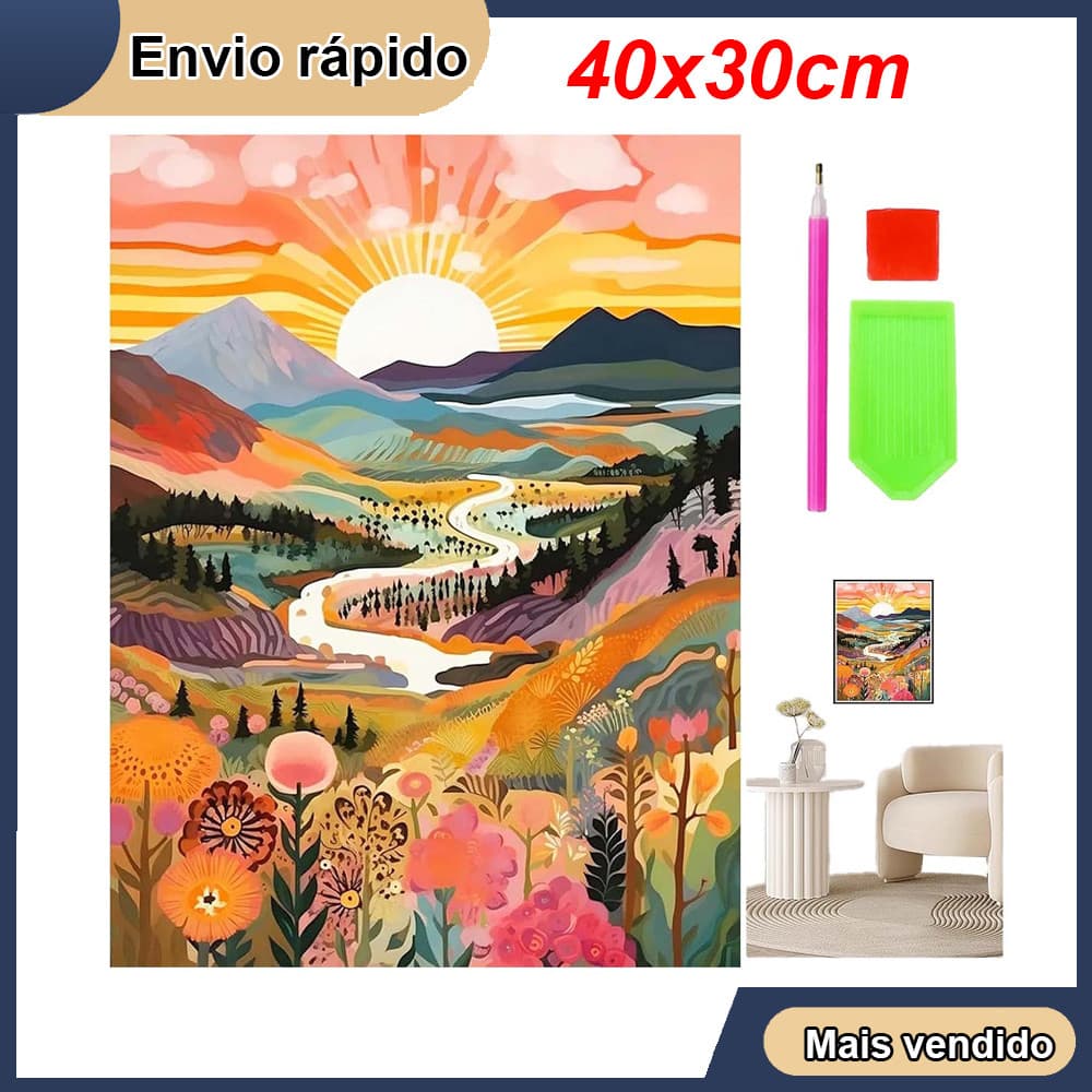 Villa Sunrise Quadrado Kit Pintura de Diamante 5d Paisagem Variados Diamond Paiting  40x30cm