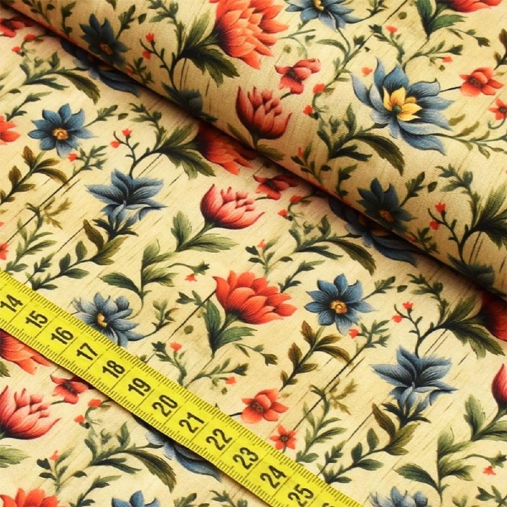Tecido Estampado Para Patchwork - Clube Mais Criativo : Floral Azul com Ramos (0,50x1,40)