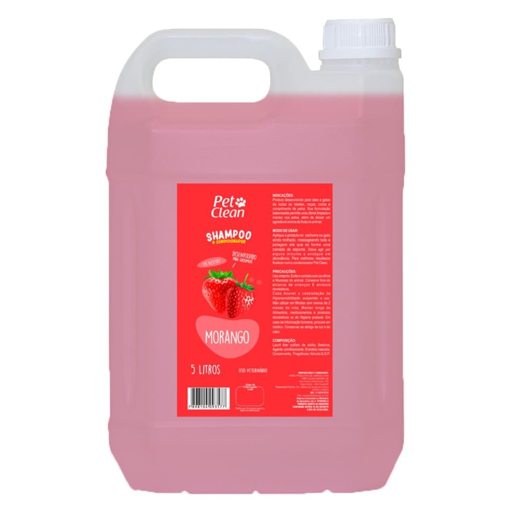 Shampoo e Condicionador Morango Pet Clean 5 L para Cães e Gatos