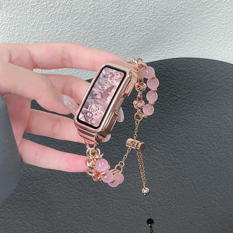 Pulseira De Corrente Feminina De Contas De Metal De Luxo Para Samsung Galaxy Fit 3 Smartwatch Relógio Inteligente Pérola