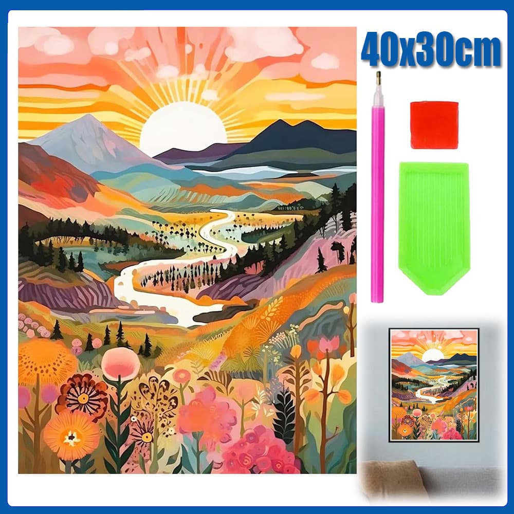40x30cm Villa Sunrise Pintura Diamante 5D Pintura de Diamante Conjunto De Pintura Com Diamante Conto De Quadrado 5D Kits