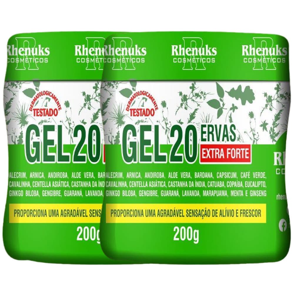 Kit Gel Massageador Extra Forte com 20 Ervas Rhenuks 200g - 2u