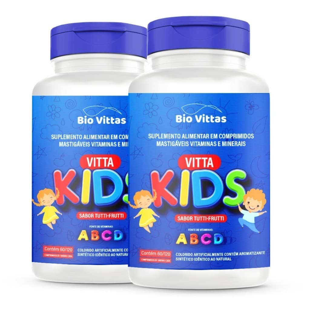 Kit 2x Vitamina Para Crianças Mastigável Vitamina Infantil  Frasco C/120 Comprimidos cada - BioVittas