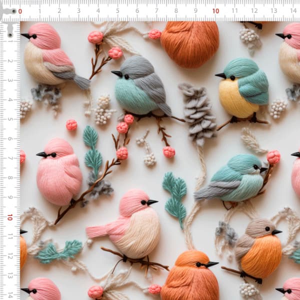 Tecido Tricoline Digital 3D Pássaros Delicados Costura Artesanato Patchwork Pano DIY Ateliê