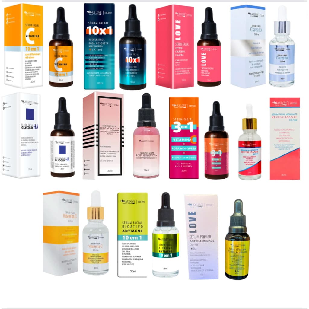 Sérum Facial Max Love AntiRugas (1UN) Rosa Mosqueta/ Vitamina C/ 3em1/ Olheiras/ Clareador