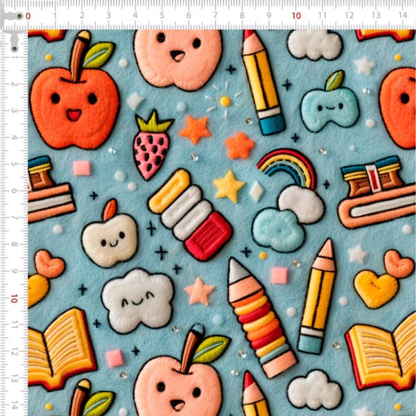 Tecido Tricoline Digital 3D Paraíso Escolar Costura Artesanato Patchwork Pano DIY Ateliê