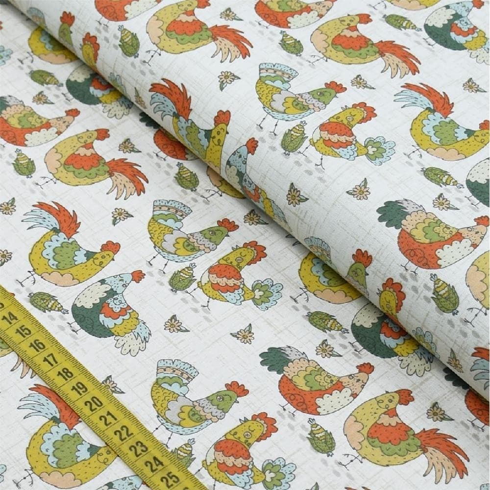 Tecido Estampado para Patchwork - Galinhas Com Pintinhas 1 (0,50x1,40)