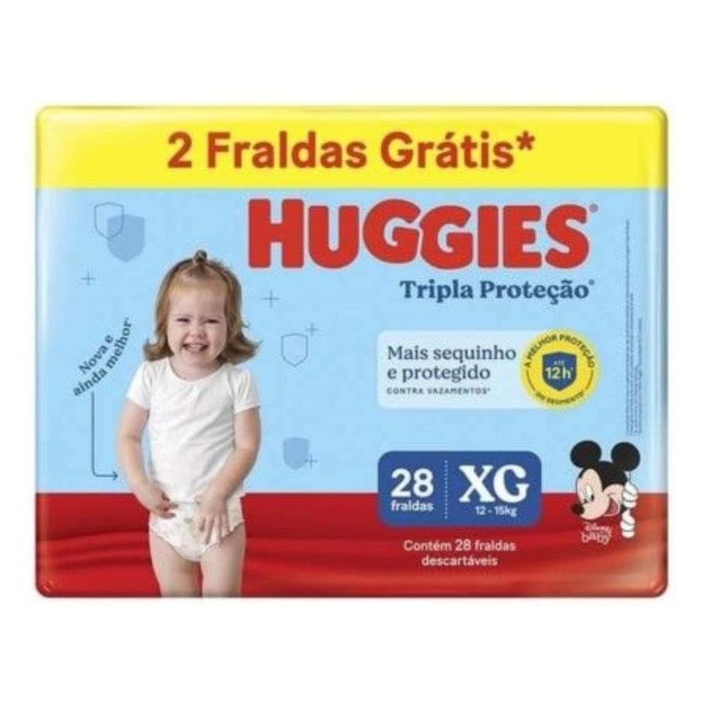 Fraldas Huggies Tripla Proteção Mega XG Com 28 Unidades 2 Tiras