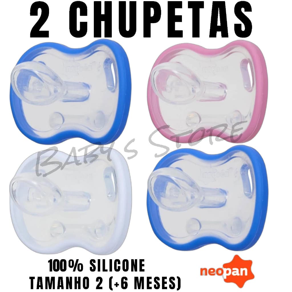 2 CHUPETAS 100% SILICONE BICO ORTODÔNTICO TAMANHO 2  MAIORES DE 6 MESES - NEOPAN