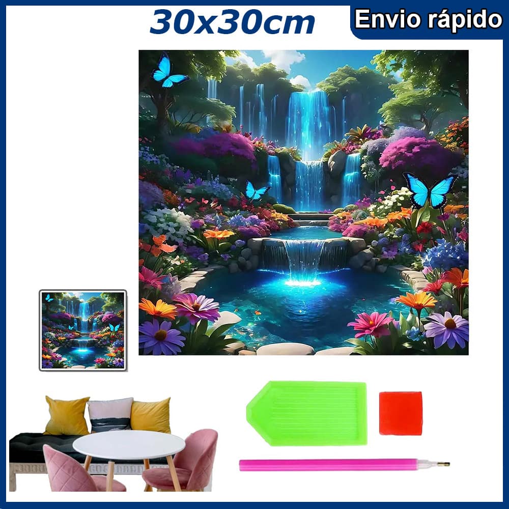 30x30cm Cachoeira Borboleta Azul Pintura Diamante 5D Pintura de Diamante Kits De Pintura Diamante Para Adultos Quadrado