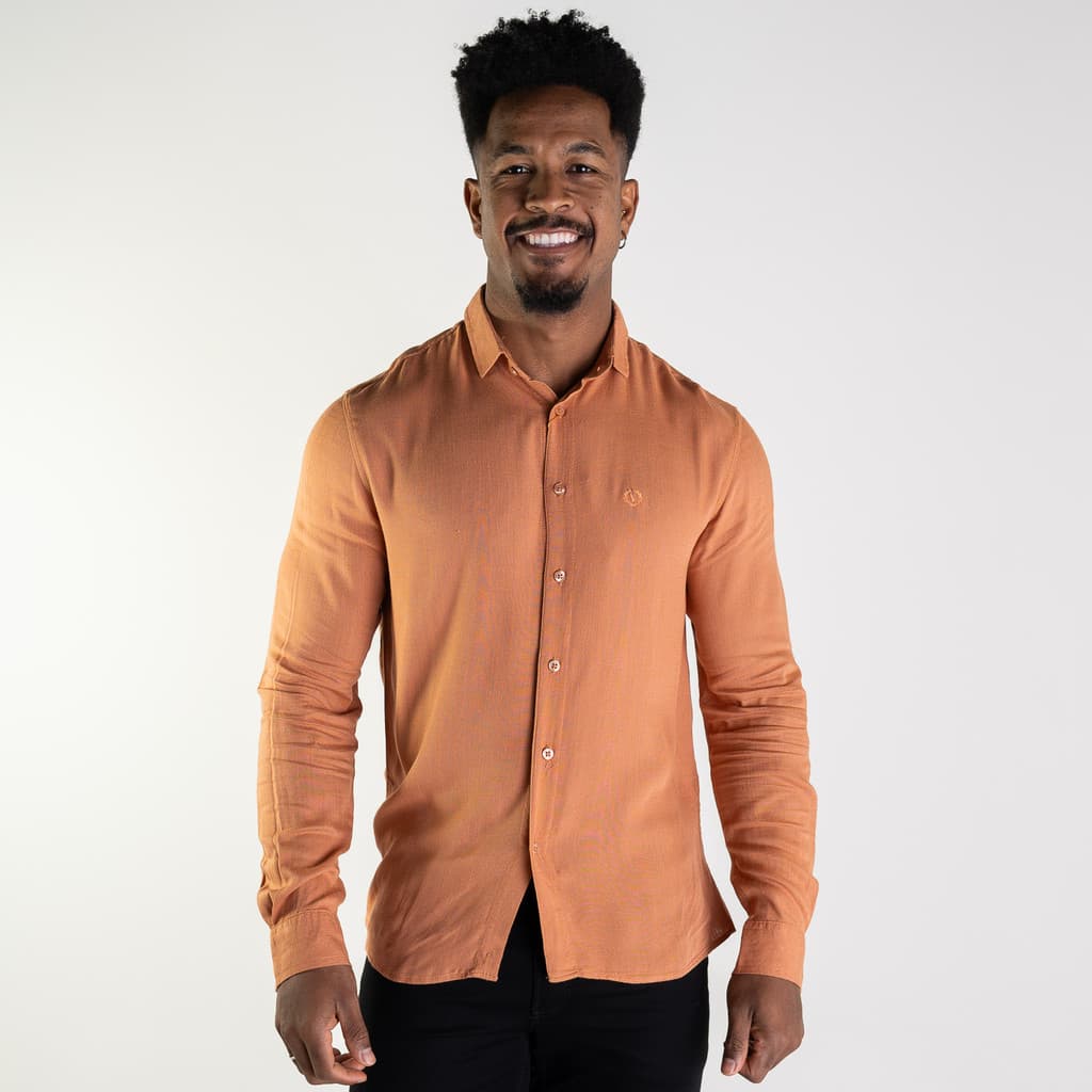 Camisa Social Masculina Slim Viscose Terracota