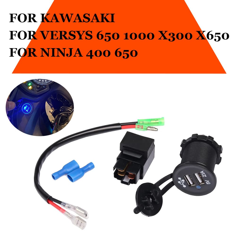 Para Kawasaki Versys 650 1000 X300 X650 Ninja 400 Ninja400 Ninja650 2023 Acessórios Câmera Celular USB Carregador Rápido