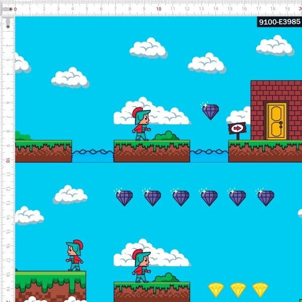 Tecido Tricoline Digital Jogos de Aventura Costura Artesanato Patchwork Pano DIY Ateliê