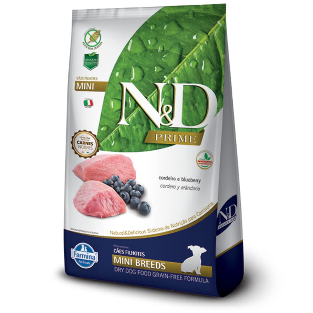 Ração N&D Prime para cachorros filhotes mini breeds cordeiro e blueberry 800gr