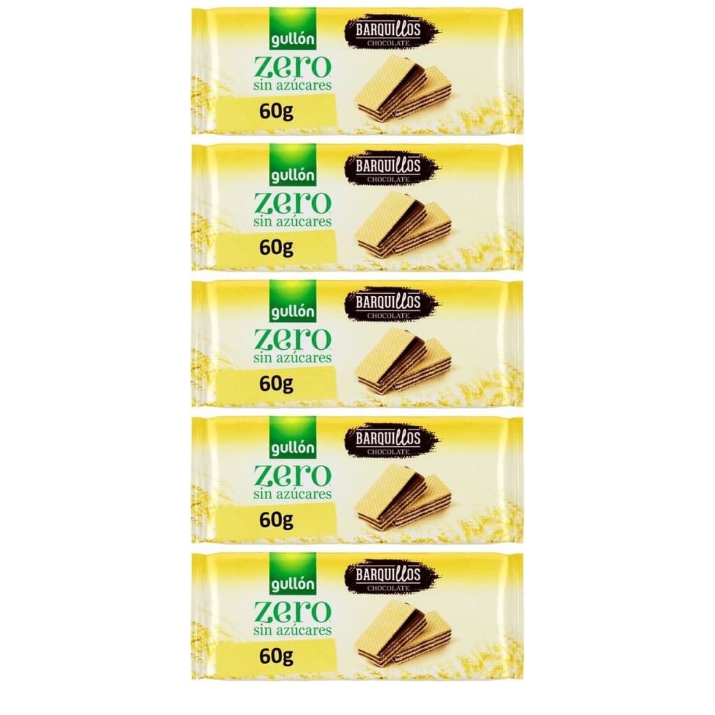 Kit 5 Wafer Importado Chocolate Gullon 60 Gramas Sem Açúcar