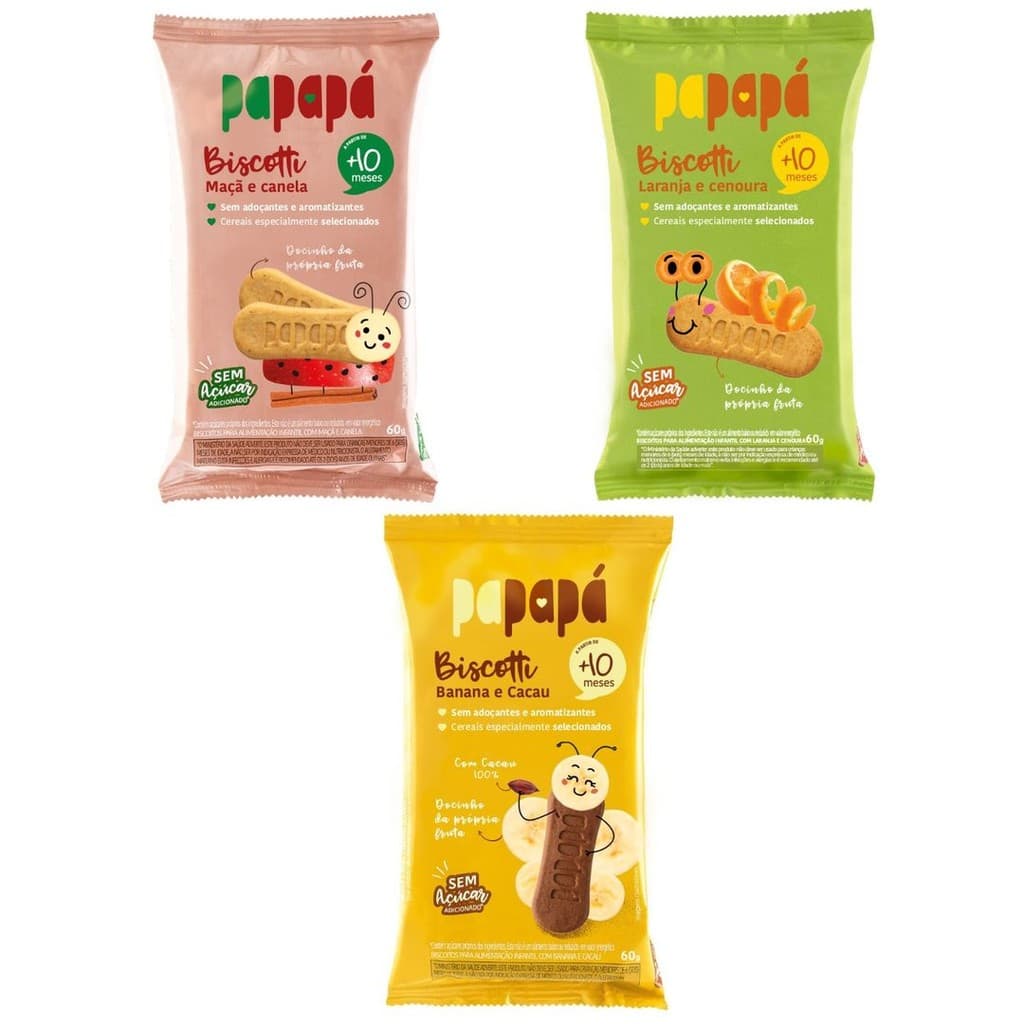 Kit 3 Biscoitos infantil Papapa Biscotti 1 de cada sabor 180g