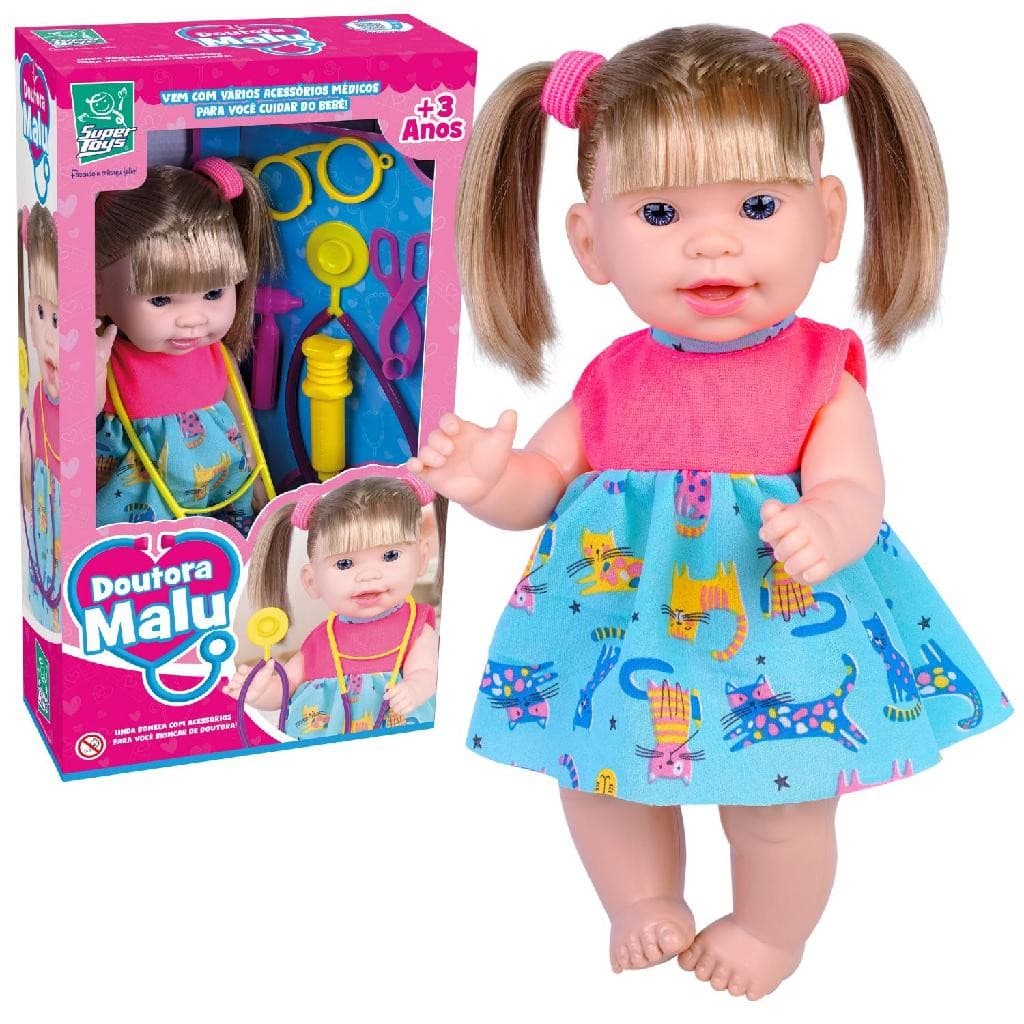 Boneca Doutora Malu Médica Articulada 31Cm com Acessórios Super Toys