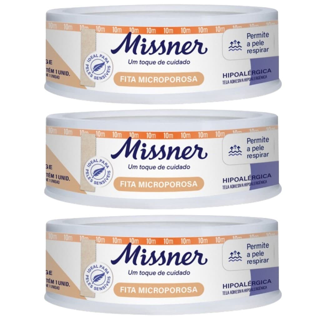 Kit 3 Fita Microporosa Bege 1,2cm X 10m - Missner