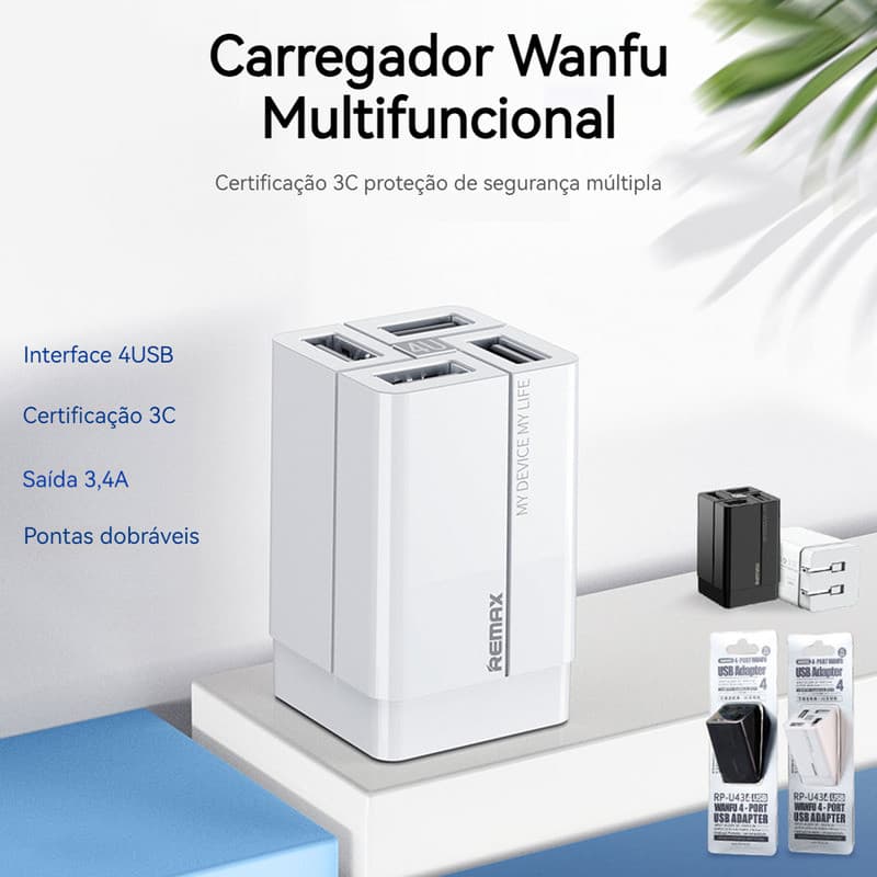 4 Interfaces USB 20w carregador rápido cabeças de carregamento de celular 3.4A 110-224V sem cabo de carregamento