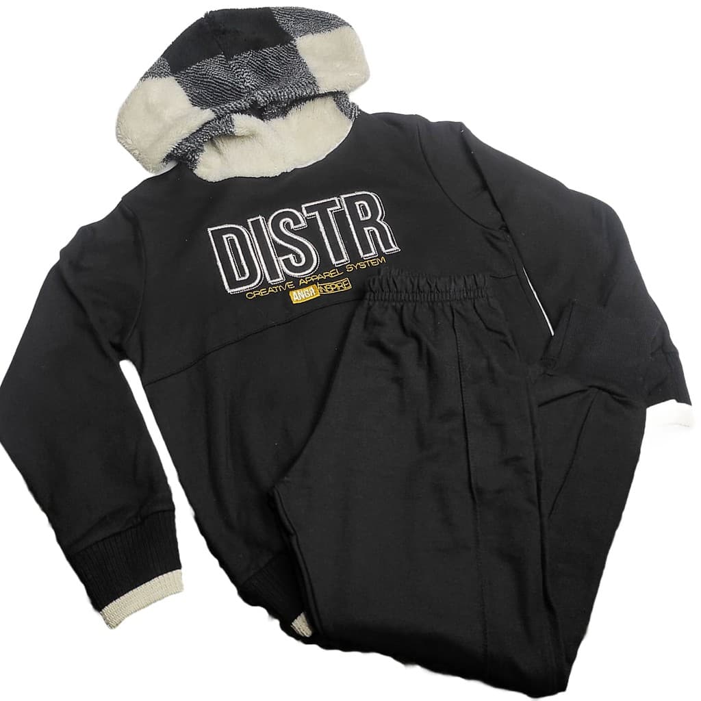 Conjunto Inverno Menino Casaco Moletom com Capuz Pelo Xadrez Calça Moletom - Tam 06 - Angerô