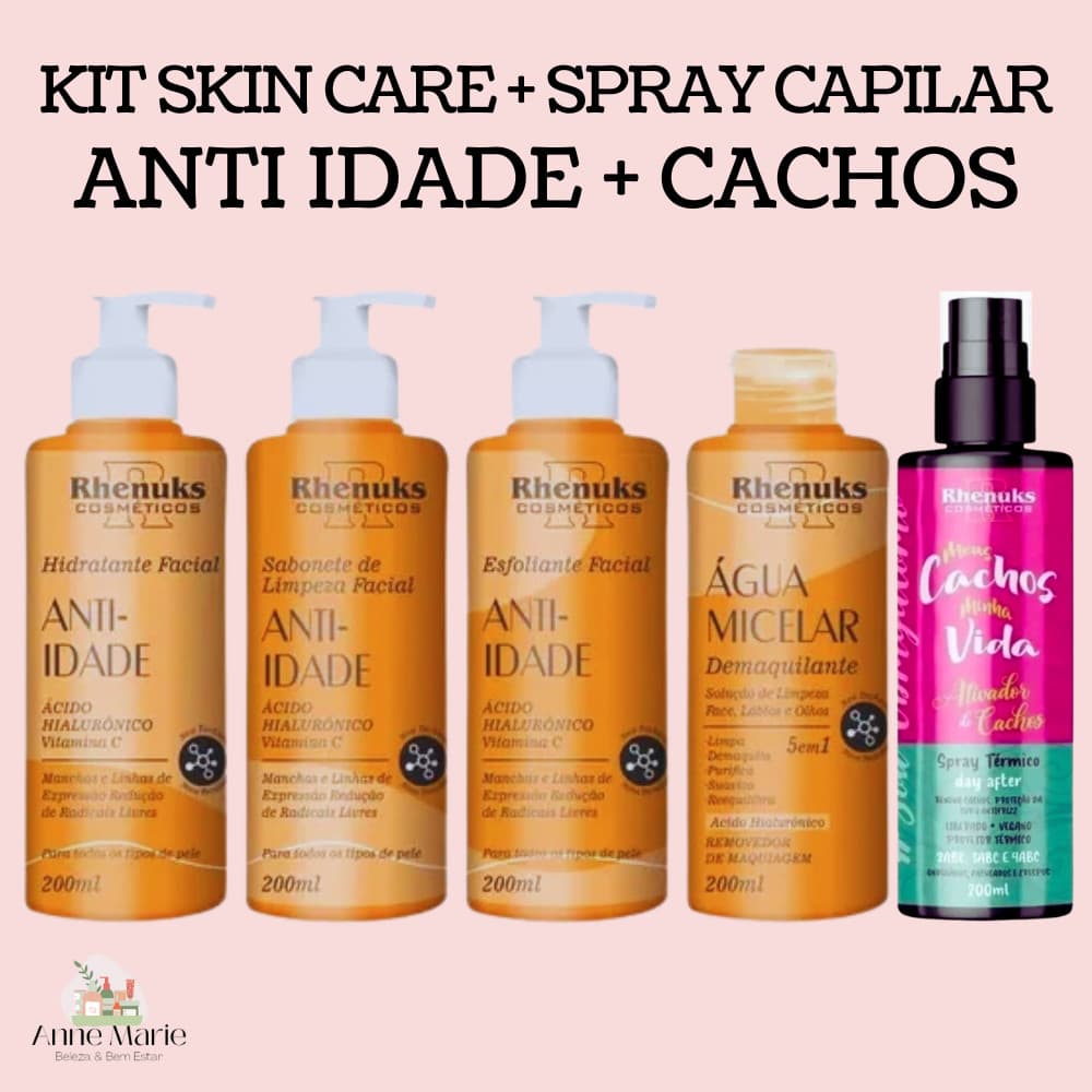KIT SKIN CARE ANTI IDADE + SPRAY PROTETOR TERMICO MEUS CACHOS