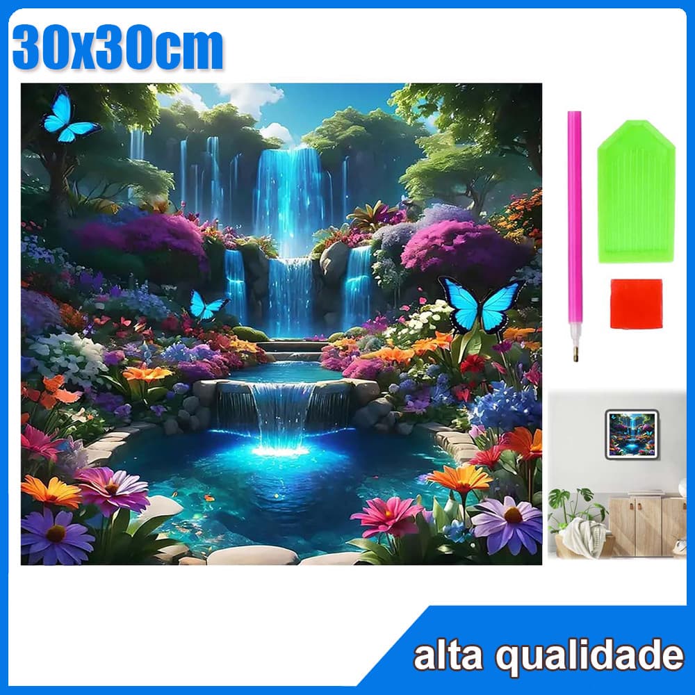 30x30cm Cachoeira Borboleta Azul Quadrado Pintura Diamante 5D Pintura de Diamante Pintura Com Diamante A Óleo 5D Pintad