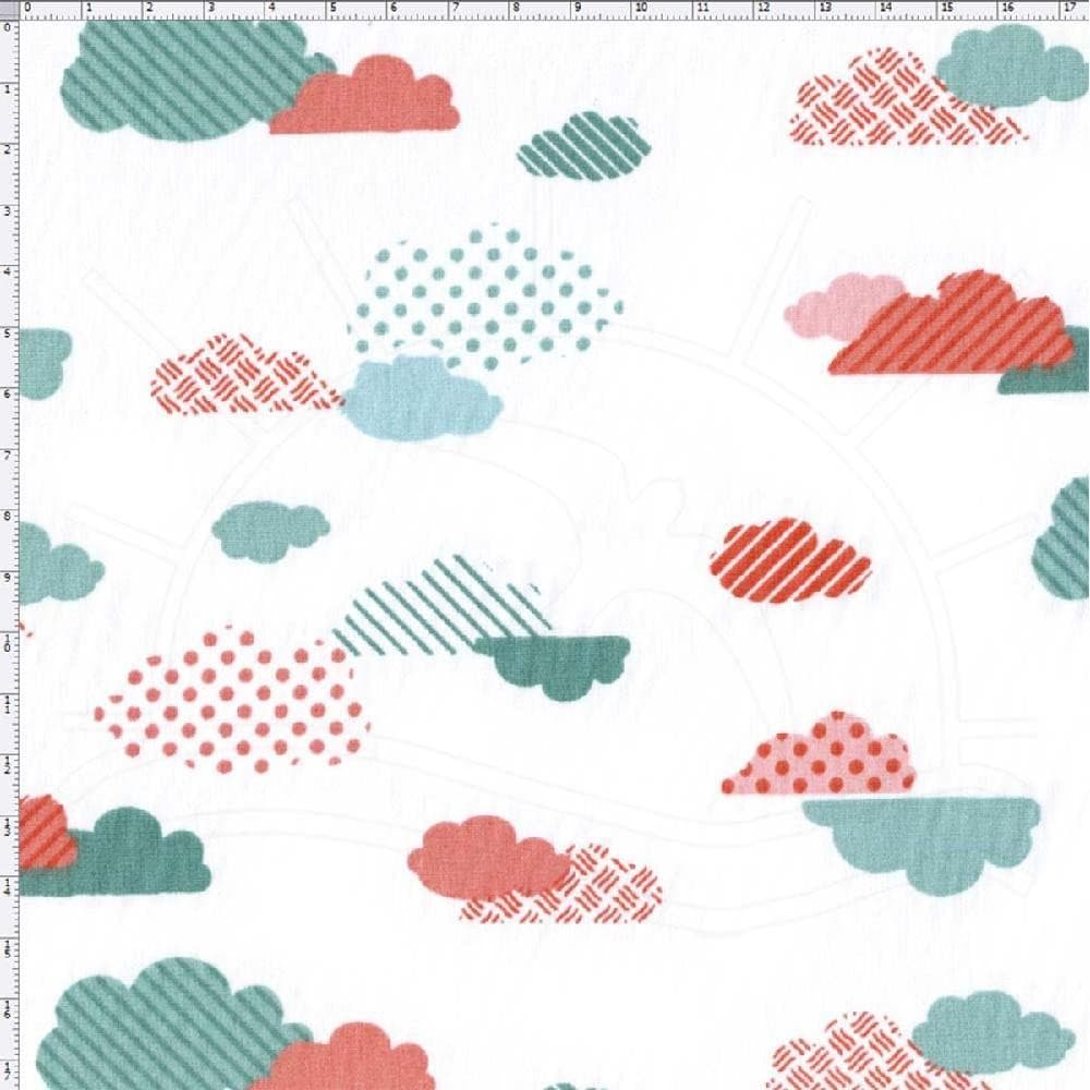 Tecido Estampado para Patchwork - Geo Sky: Nuvens Verde (0,50x1,40)
