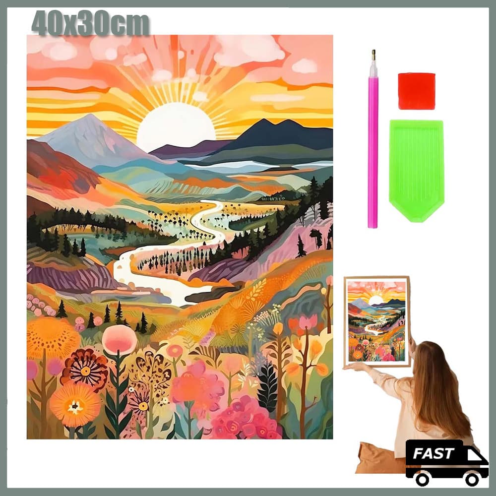 40x30cm 5D DIY Villa Sunrise Quadrado Pintura Com Diamante Broca Completa Arte Artesanato Decoração Diamond Painting