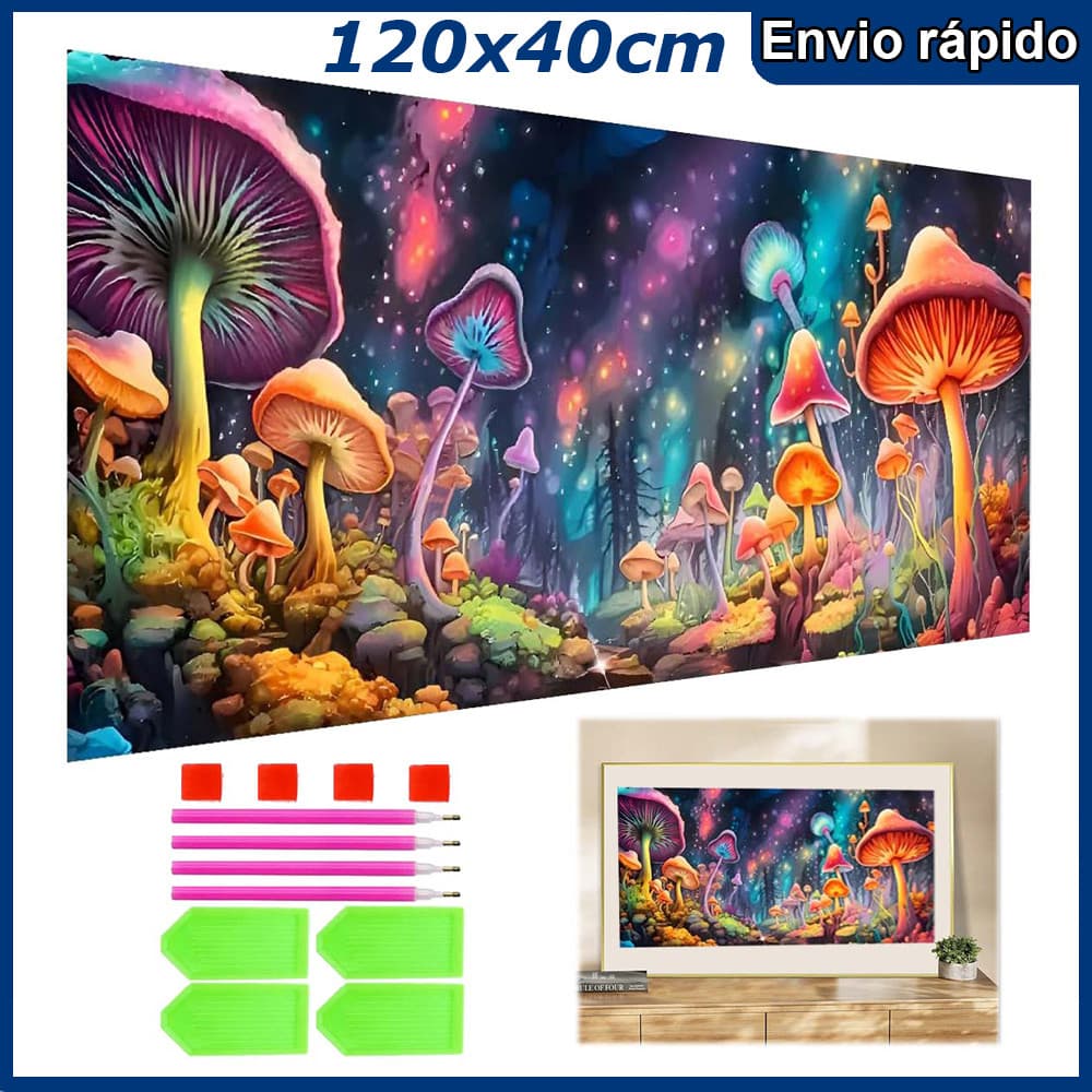 120x40cm Cogumelos coloridos Pintura Diamante 5D Pintura de Diamante Kits De Pintura Diamante Para Adultos Redondo