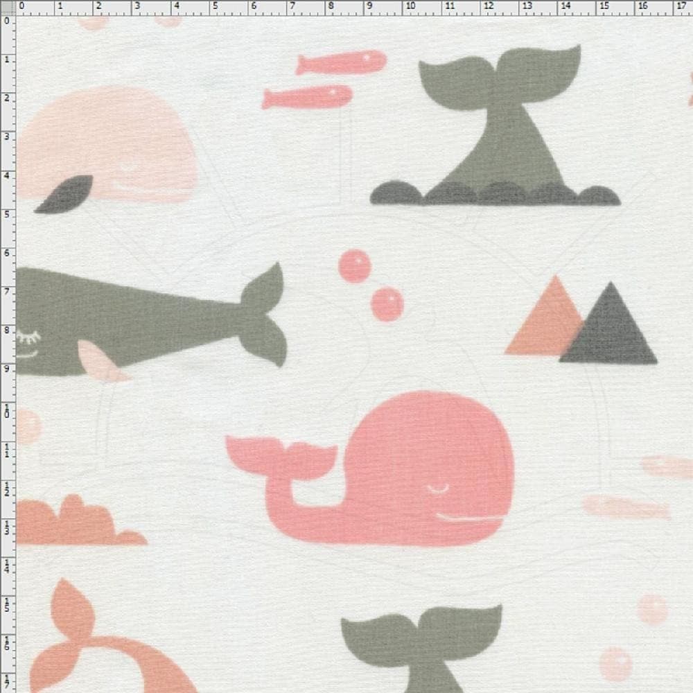 Tecido Estampado para Patchwork - Fundo do Mar Baleia Rosa (0,50x1,40)