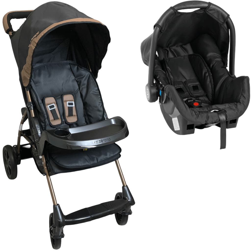 Carrinho de Bebe com Bebe Conforto Galzerano Romano Preto Cobre