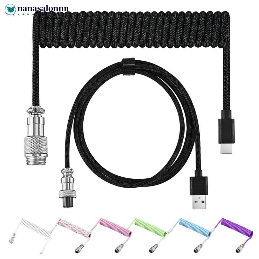 NSL USB A Type C Para Teclado Mecânico Jogos Fio De Manga Dupla Com Cabo De Alimentação Enrolado Aviador Removível GX16