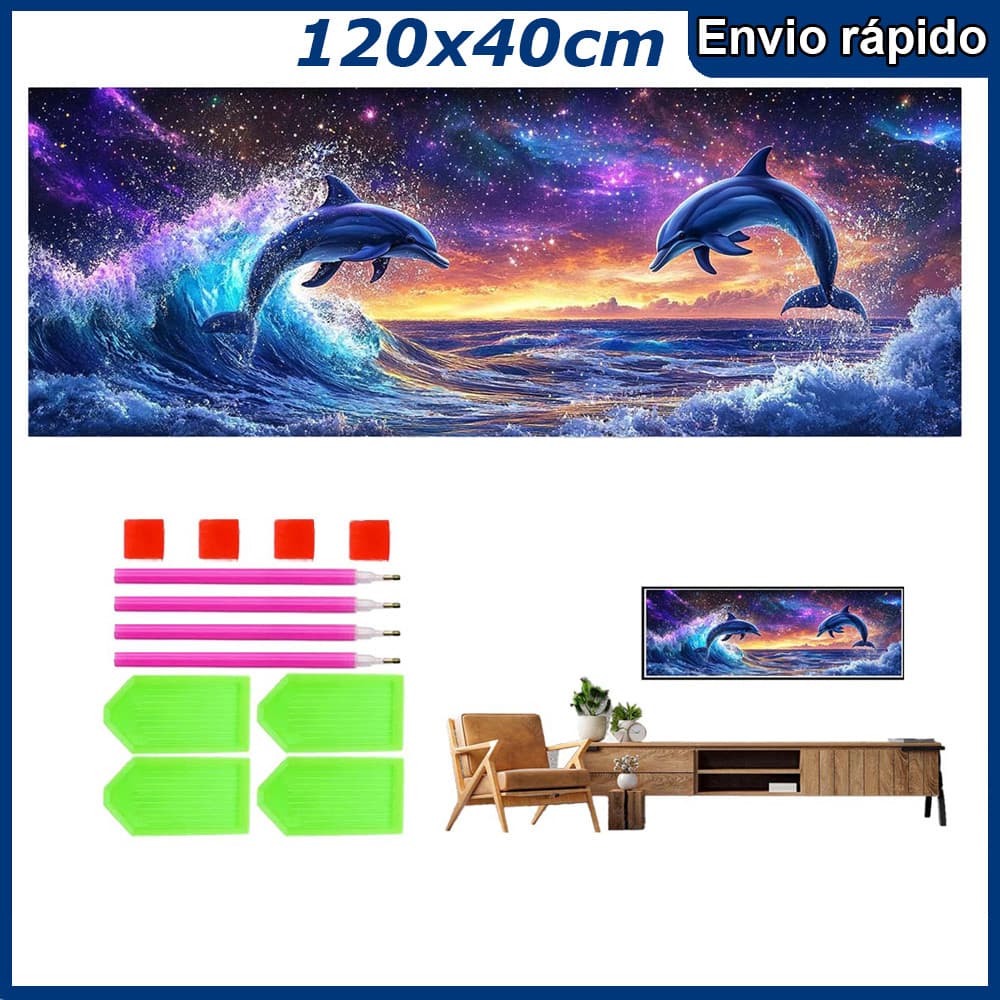 120x40cm Golfinhos coloridos Pintura Diamante 5D Pintura de Diamante Kits De Pintura Diamante Para Adultos Redondo