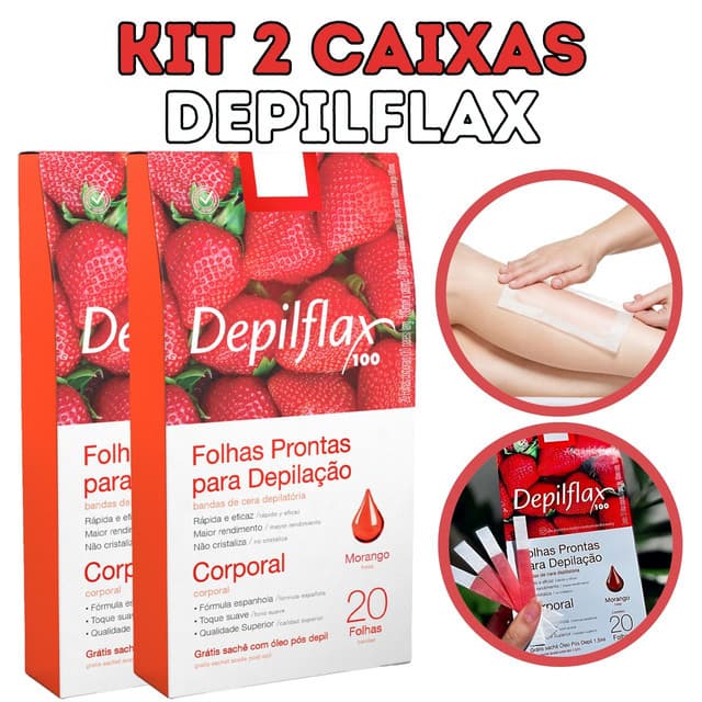 Folhas Corporal de Morango Hidratante Depilação Depilflax Kit 2UN 40 Folhas