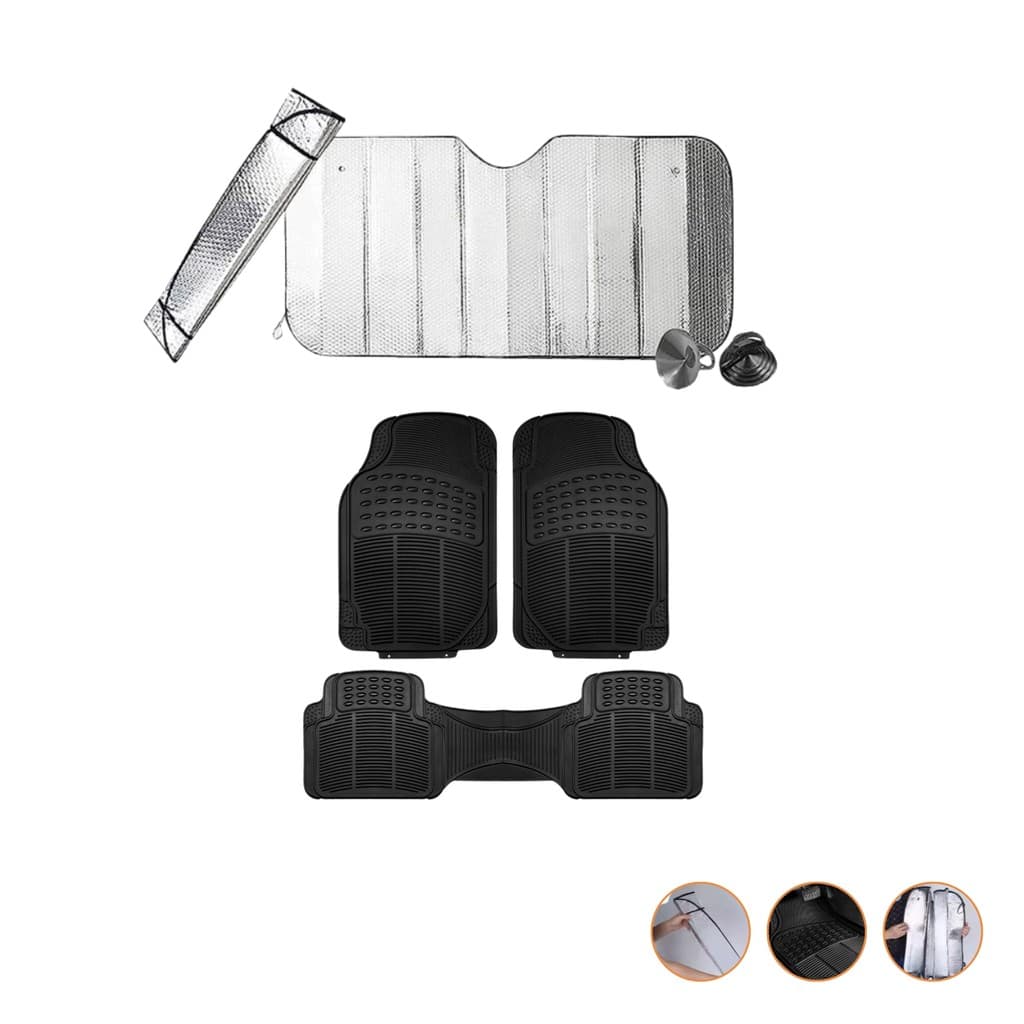 TAPETE AUTOMOTIVO DE LUXO UNIVERSAL JOGO DE TAPETE 3 PEÇAS TRASEIRO INTEIRIÇO + PROTETOR PARABRISA TAPA SOL
