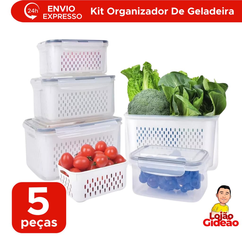 Kit 5 Peças Organizador Multiuso com Tampa Quadrado e Retangular Cozinha